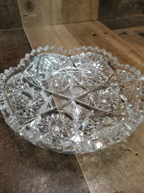 Vintage 6 " American Brilliant Period Deep Cut Glass Shallow Bowl - Starburst
