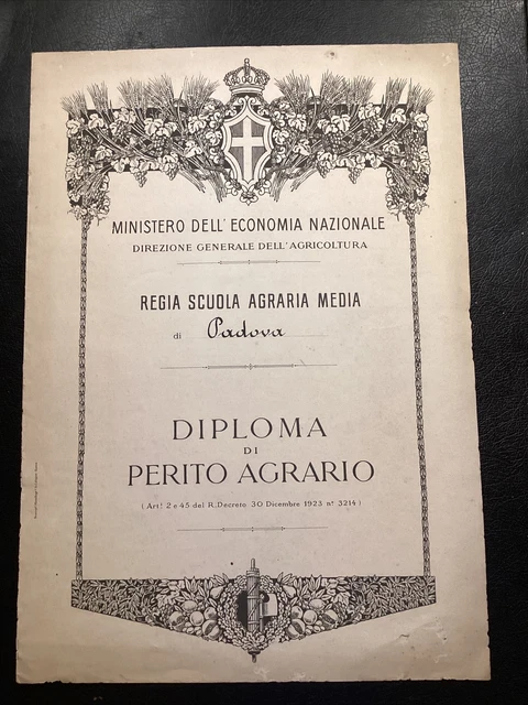 Diploma Di Perito Agrario Regia Scuola Agraria Padova 1927