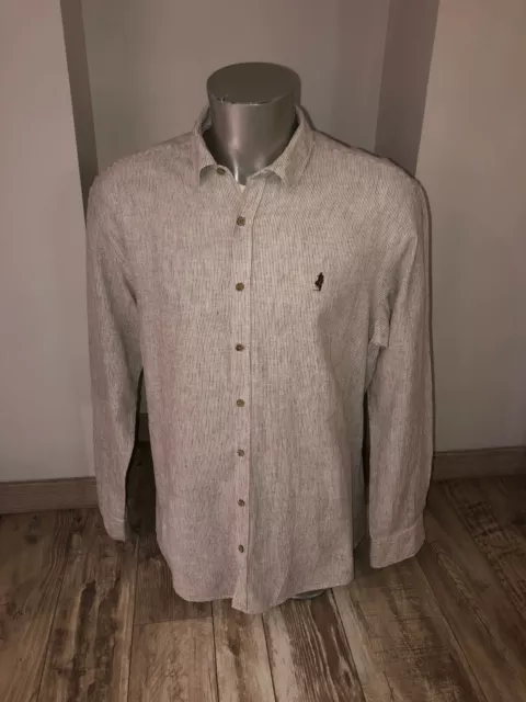 jolie chemise lin à rayures marron MARLBORO CLASSICS taille XXL  custom fit