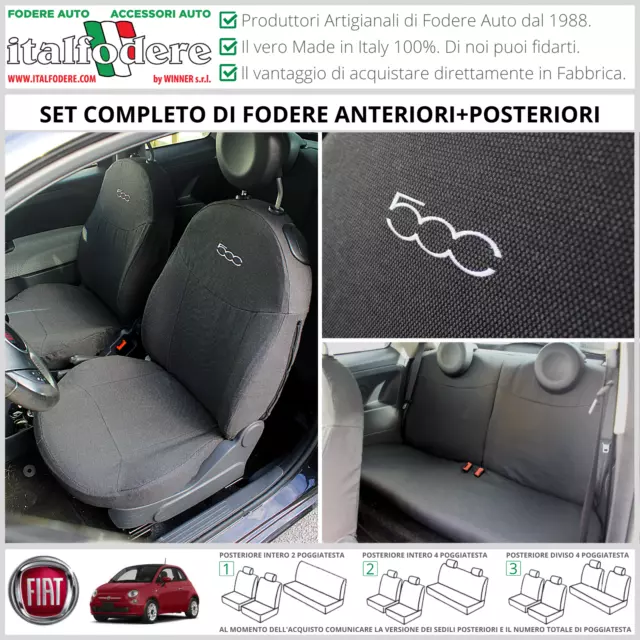  Italfodere Housses de siège compatibles avec Fiat 500 Set  complet (rouge/écru)