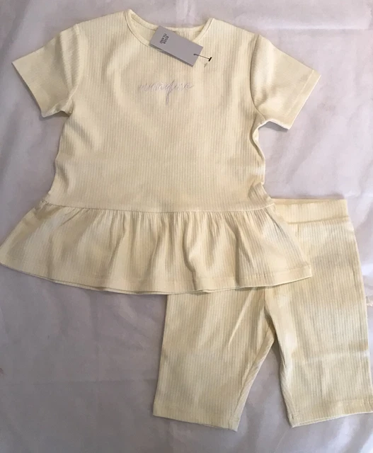 River Island Mini Girls Aged 9-12 months yellow Unique Logo Ribbed Set BNWT