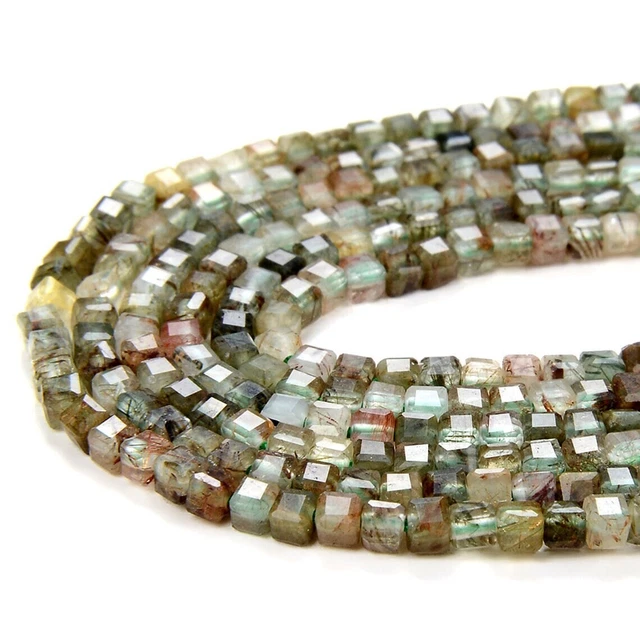 Naturel Rouge Rutile Quartz Gemme 2.5mm Cube Boîte Briolette Facettes Perle 33cm