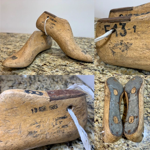 VINTAGE PAIR WOOD Metal Shoe Forms Molds 1989 GUATEMALA 38/8 Boutique