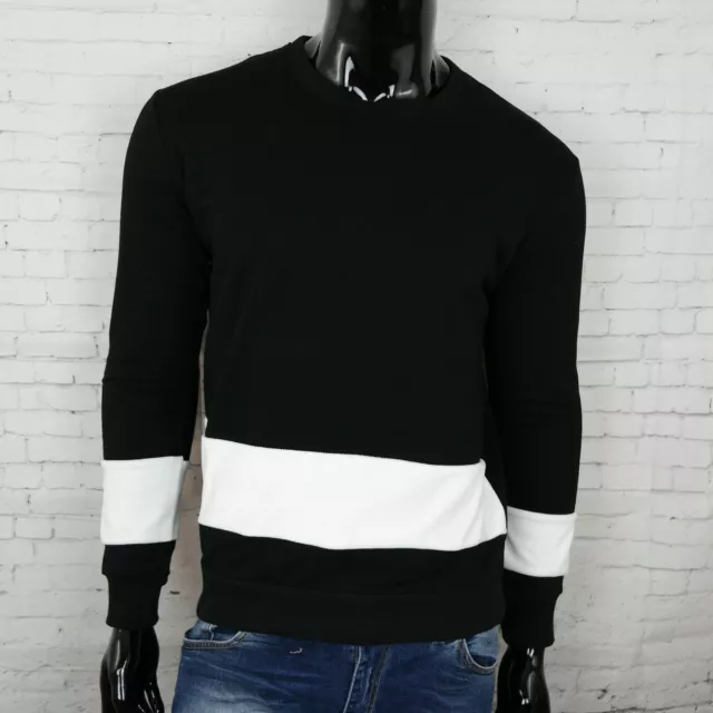 Felpa UOMO BASIC Nero Manica lunga con rigo Bianco in Cotone girocollo Sportiva