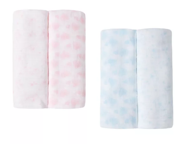 Baby Two Pack Muslin Square Pink or Blue 100% Cotton
