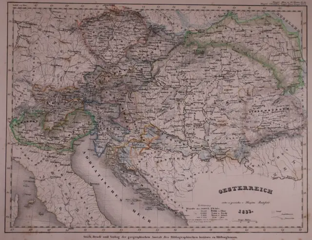 Dated 1833 Universal Atlas Map ~ OESTERREICH / AUSTRIA ~ (10x12)-#1272