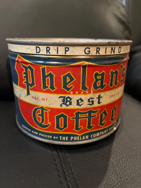 Vintage Phelans Best Coffee Tin 1 Pound Key-Wind Coffee Can Beaumont, Texas
