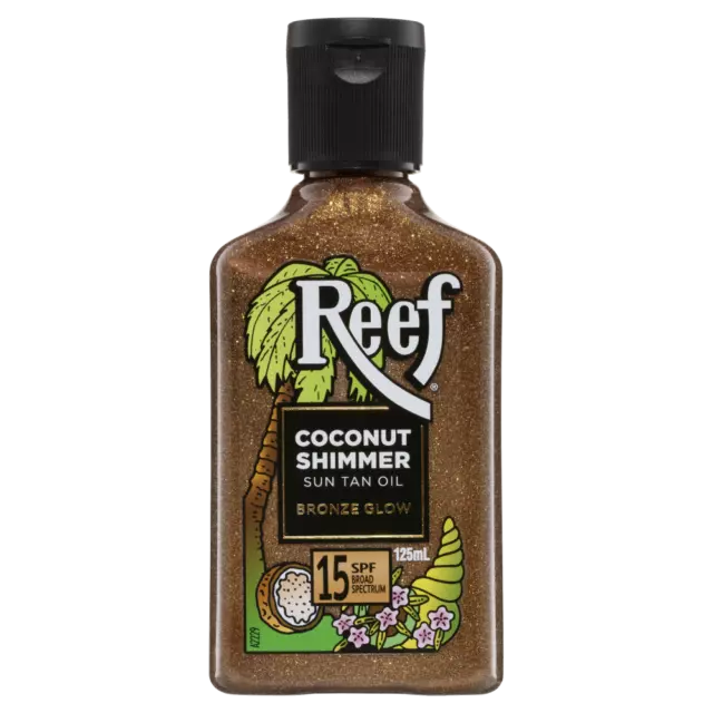 Reef Coconut Shimmer SPF15 Sun Tan Oil Bronze Glow 125mL Broad Spectrum