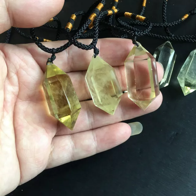 AAA Natural Clear Citrine Quartz Crystal Point Pendant Healing Wand Necklace US