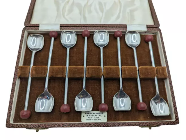 ABERCROMBIE & FITCH Co Art Deco Silver Plated Bakelite Boxed Cocktail Spoons 2