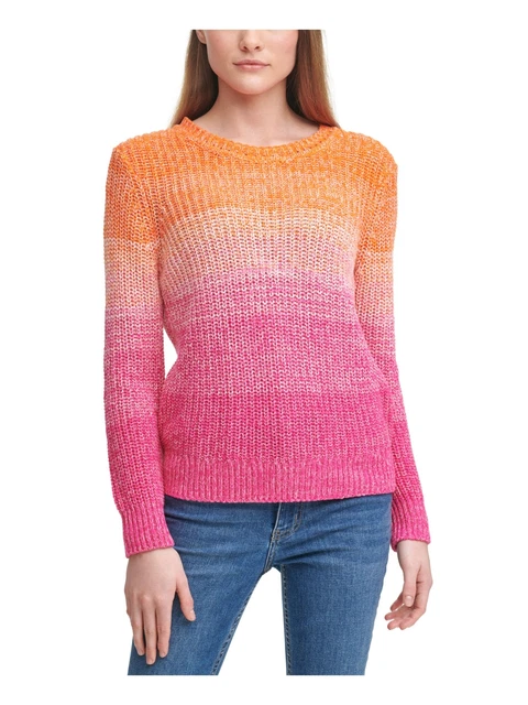 CALVIN KLEIN Womens Orange Ombre Long Sleeve Crew Neck Sweater XL