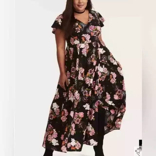 Torrid women’s Black Floral Print Challis flowy Maxi Dress size 6X