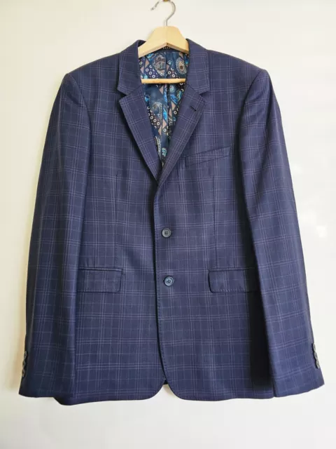 Ted Baker London Size 40R Mens 100% Wool Suit Jacket Blazer Navy Purple Checked