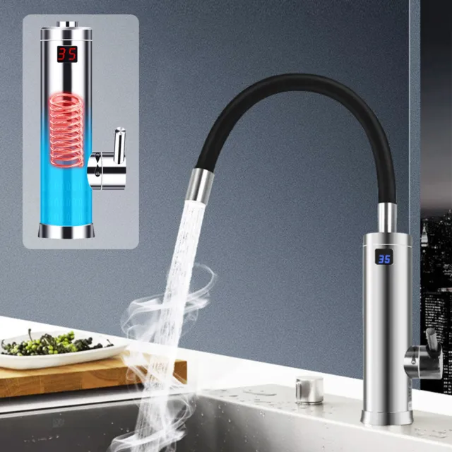 360° Elektrisch LED Wasserhahn Sofort Heizung Kalt Durchlauferhitzer Küche Bad