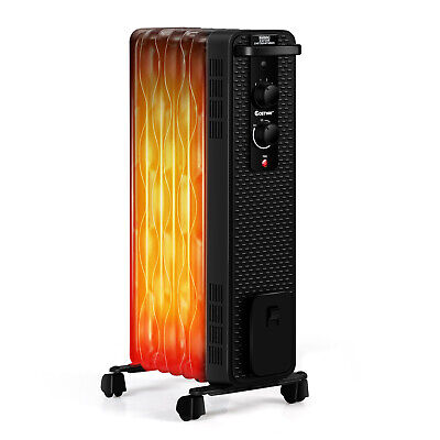 1500W Oil-Filled Heater Portable Radiator Space Heater w/Adjustable Thermostat