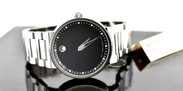 Orologio da uomo Movado DURA TUNGSTEN Museum Quadrante Nero Ref 0606433 Scatola Svizzera/Documenti