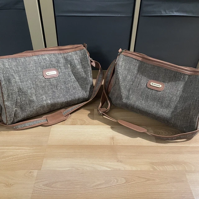 (2) Vintage Samsonite Tweed Carry On Bag Weekend Overnight Tan Beige 8”x14.5”