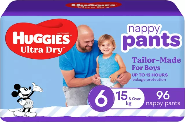 Huggies Ultra Dry Nappy Pants Boy Size 6 (15Kg and Over), 96 Count