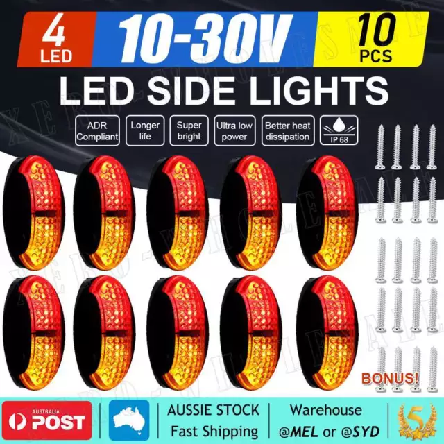 10X LED Clearance Lights Side Marker Lamp Amber Trailer Truck Caravan Multi Volt