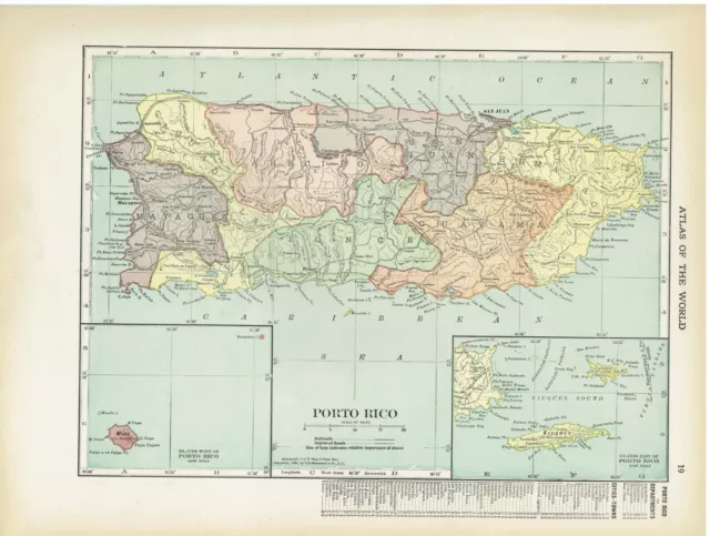 1905 Color Map of Porto Rico Puerto Rico and the surrounding islands inserts