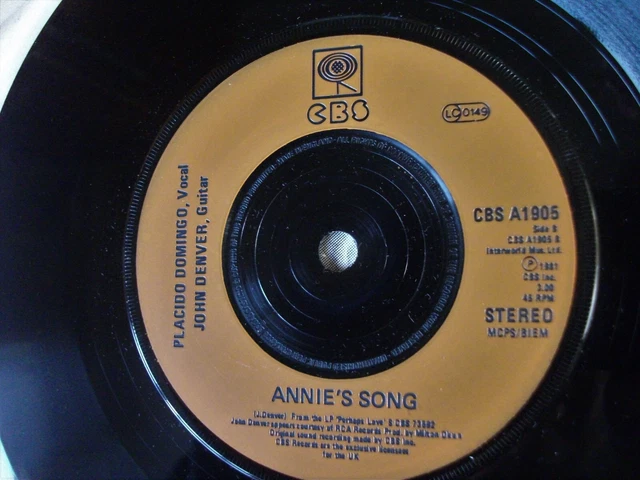 Placido Domingo & John Denver.  Annie's Song. VINYL SINGLE CBS A1905 VERY GOOD +