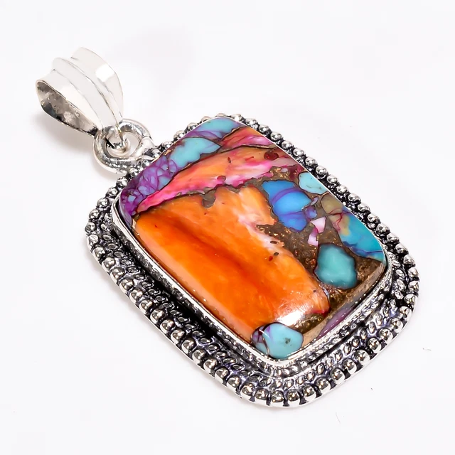 Oyster Turquoise Vintage Style Handmade 925 Sterling Silver Pendant 1.7" GSR3866