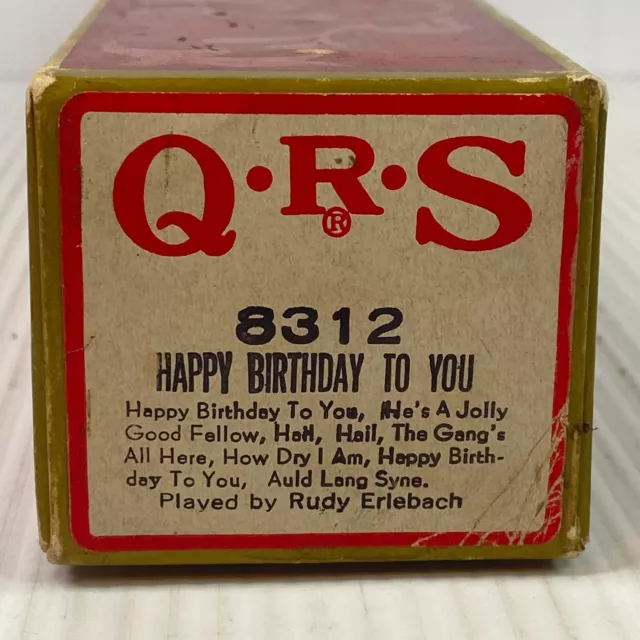 QRS Piano Roll 8312 HAPPY BIRTHDAY TO YOU Played by Rudy Eriebach Tempo 70