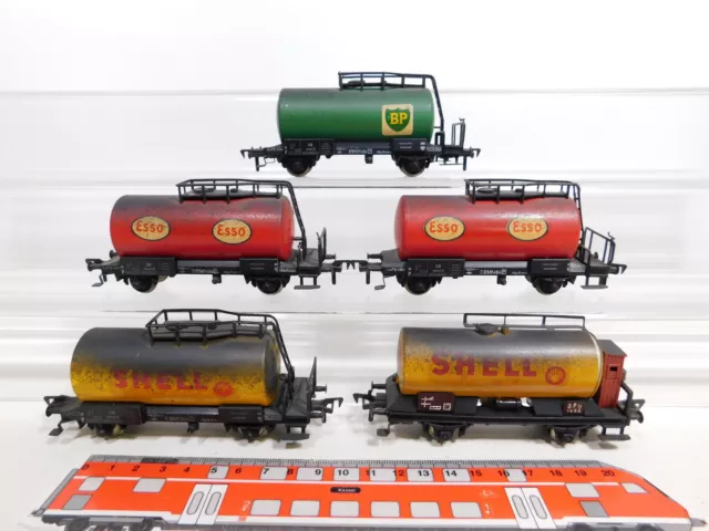 DD352-1 #5x Fleischmann H0 Dc Wagon-Citernes Vielli DB : Esso / Bp / Shell