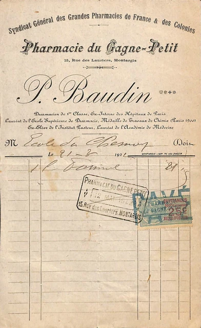 Facture Ancienne 1911 - Pharmacie Perrin Lesage - Gaillon - Eaux Minérales - Entête Illustrée