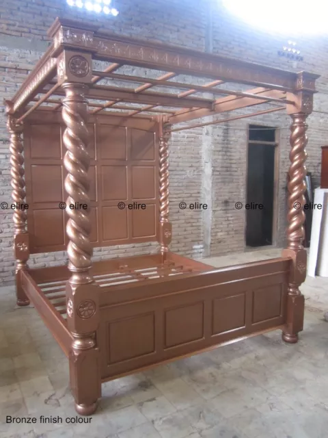 Super or King size TUDOR style BED MAHOGANY or OAK hardwood canopy four poster