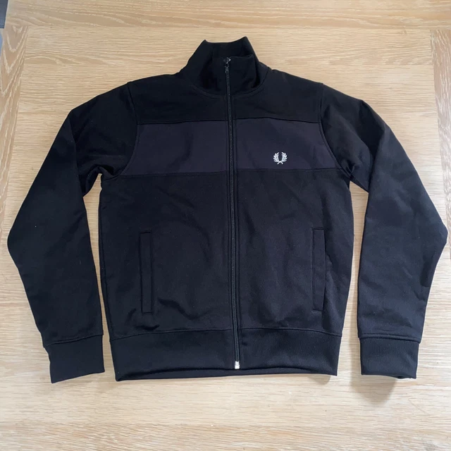 Fred Perry Boys Track Jacket Youth Medium Black Tracksuit Top Full Zip Pit 18”