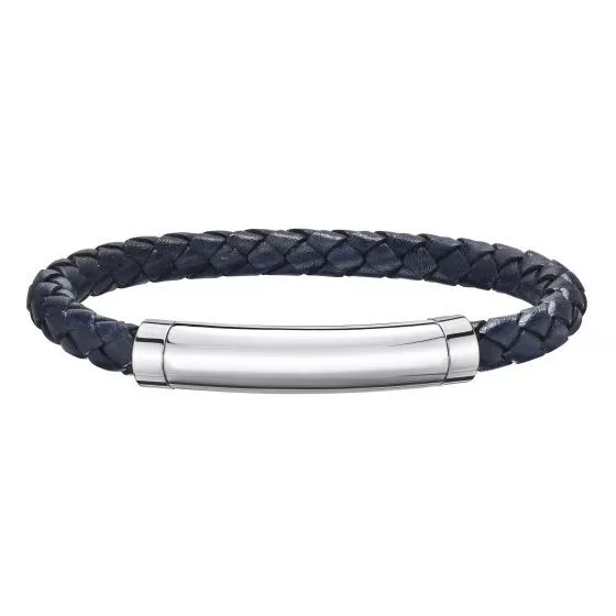 Phillip Gavriel Silver Men's Bracelet Blue Leather Blue Sapphire Magnetic Lock