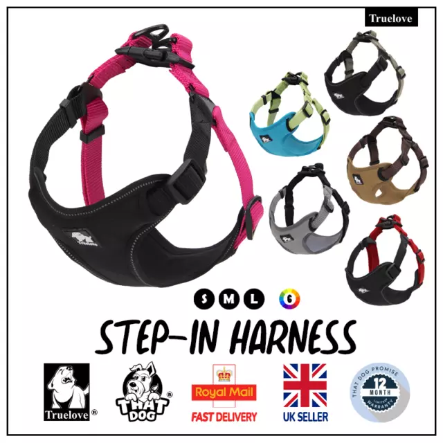 Step-in Dog Harness Truelove Safety Soft Adjustable Pink Black S M L 6 Colours