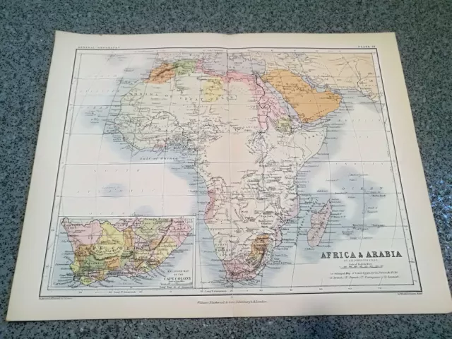 1895 Atlas Map Double Page Africa & Arabia Colour Suitable To Frame 35 x 27 cm's