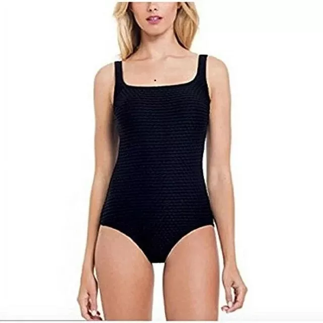 Essentials Gottex Womens Black Texture Shirred One-Piece Swimsuit, [8]