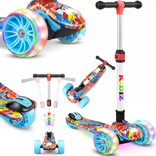 RETOURE Roller Kinder Dreirad-Scooter LED Räder Cityroller Kinderscooter Bunt