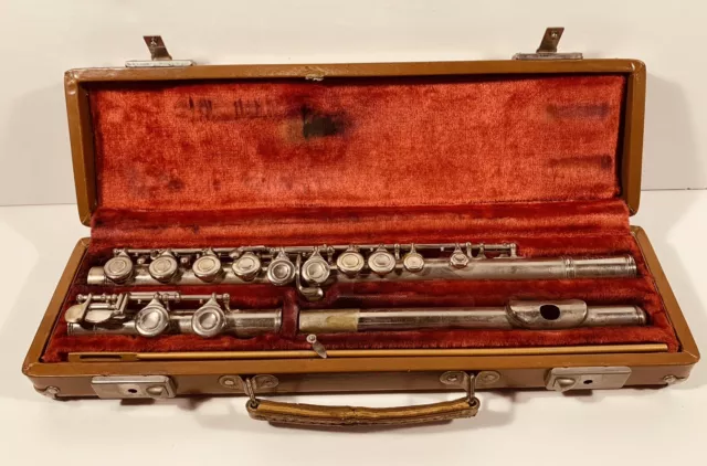 Vintage ARTLEY FLUTE ELKHART-IND, Includes Brown Case And Cleaning Rod, 222568