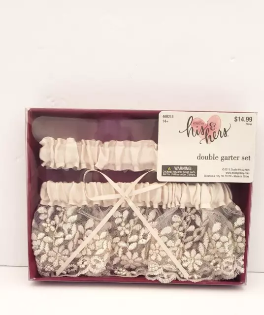 Studio His & Hers White  Floral  Double Garter Set  Sealed  469213