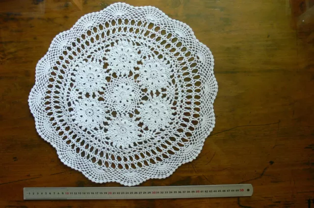 Hand Crochet Doily Centre Heavy Cotton WHITE Round Aprx 41-42cmAcross Rnd46/47CE