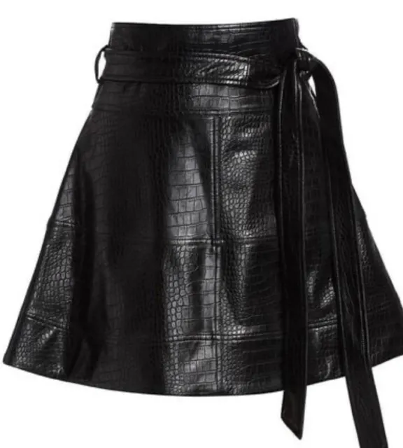 TANYA TAYLOR Skirt Sz 8 Courtney Croc Embossed Faux Leather Skirt Black Mini New