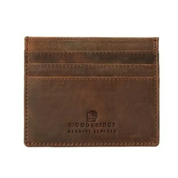 New Rfid Mens Brown Genuine Soft Real Leather Credit Card Holder Wallet / Pouch