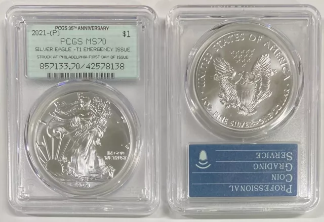2021 P Silver Eagle $1 Type 1 Emergency Issue Pcgs Ms70 First Day Of Issue 35Th