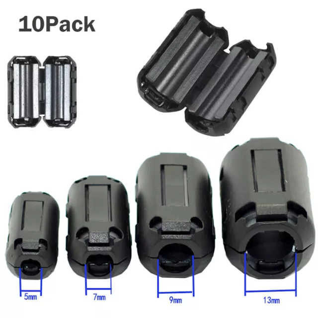 10Pc Clip On Clamp RFI EMI Noise Filters Ferrite Core For 5/7/9/13mm Cable