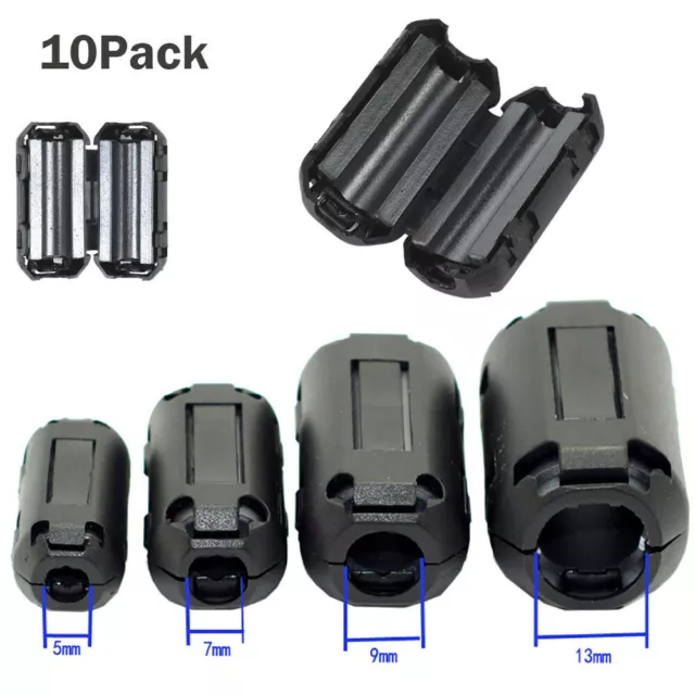 10X Black Clip On Clamp RFI EMI Noise Filters Ferrite Core For 5/7/9/13mm Cable