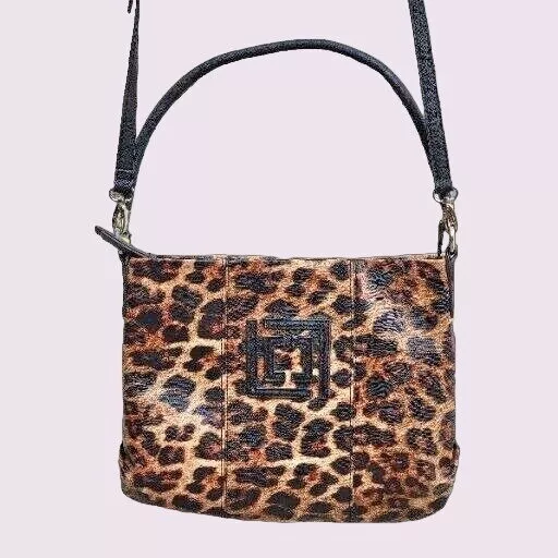 Liz Claiborne Echo Leopard Shoulder Bag Handbag 2 Zip Pockets 3 Open Top Pockets