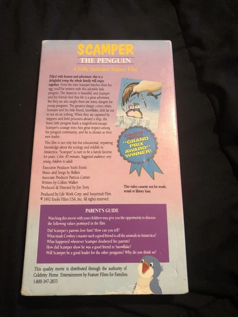SCAMPER THE PENGUIN VHS Fully Animated Film Family Movie Just For Kids ...