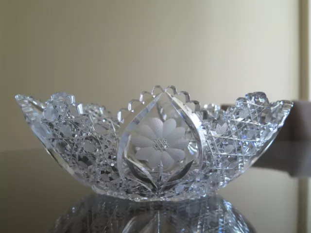 American Brilliant Cut Glass Oval Bowl Daisy Harvard Pattern