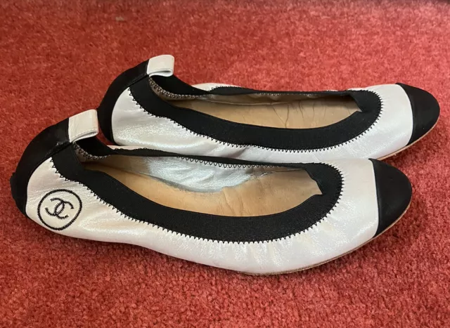 NIB CHANEL Authentic Limited Edition BLACK LEATHER/TWEED BALLET FLATS 39.5/9