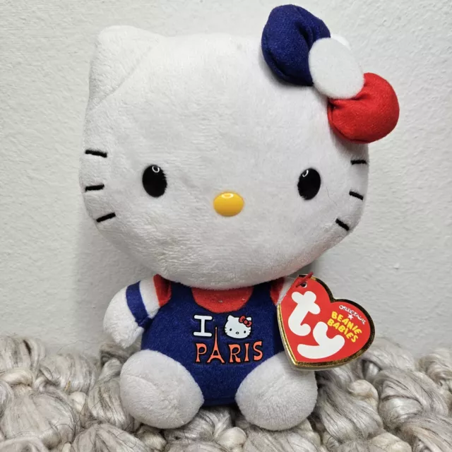 TY Hello Kitty I Love Paris Plush 6" Sanrio Beanie Babies Toy Stuffed Animal EUC