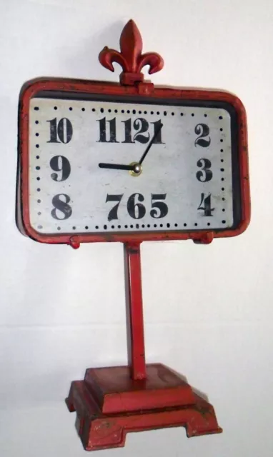 Rustic Red Art Deco wrought iron distressed battery clock fleur de lis